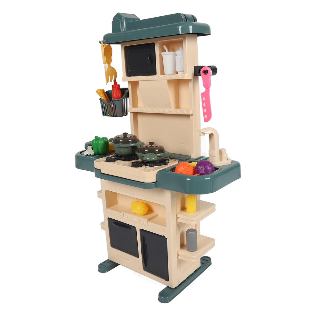 Set Jucărie Bucătărie Copii Lumină Sunet Alimente Veselă Oală Gătit Copt Jucărie Joc de Rol Verde