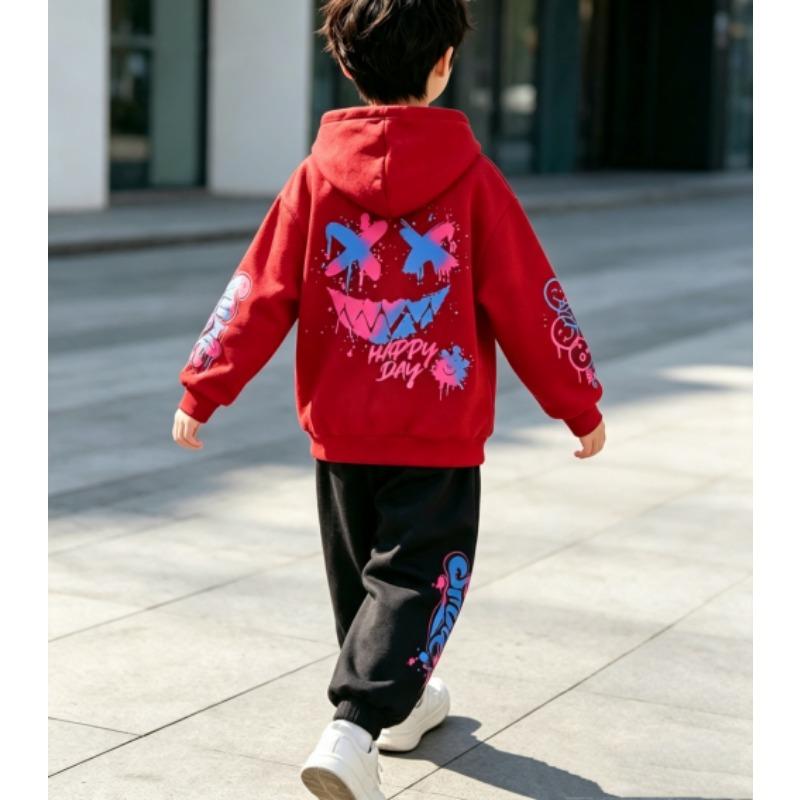 Kids Loungewear Set Boy and Girl Casual Pullover Hoodie & Elastic Waist Trousers for School & Play