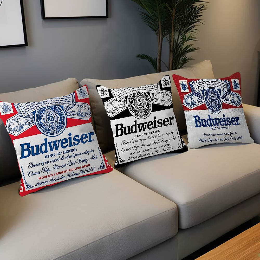 König des Bieres B-Budweiser Kissenbezüge Cartoon Sofa Dekorativ Zuhause Doppelseitiger Druck Kurzer Plüsch Niedliche Kissenhülle