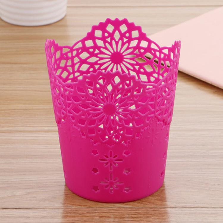 Creative Hollow Roses Pen Pencil Pot Holder Brush Storage Container Desk Organizer Plastic Stationery Pen Holder Office Supplies