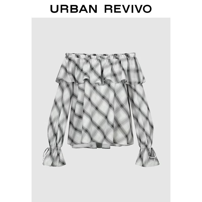 UR Women s Plaid Off-Shoulder Loose Blouse M