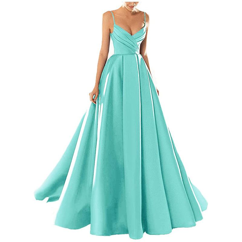 Evening Dress European and American New Satin Temperament Long Suspender Banquet Host Suspender Evening Dress