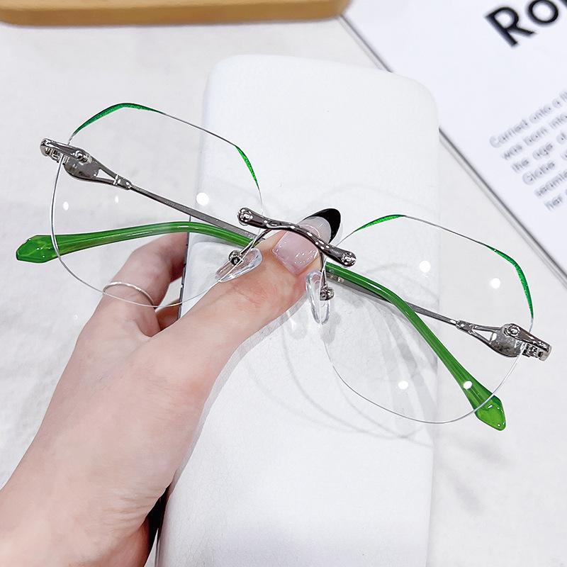 Prescription Rimless Reading Glasses, Polygonal Anti-blue Light Reading Glasses
