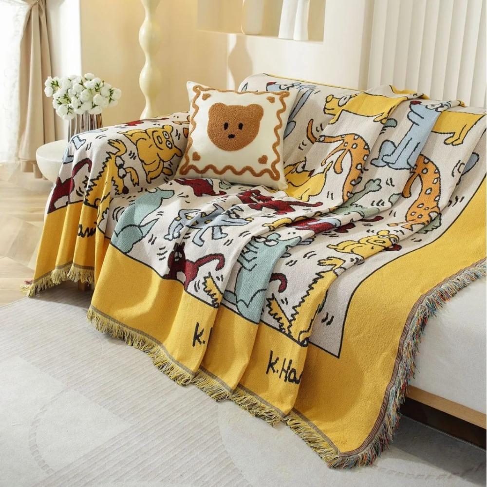 

Напольный коврик с граффити из полиэстера и хлопка, плетеная нить, скандинавская подушка для дивана, чехол для походного одеяла, чехол для дивана Four Seasons 90x90cm жёлтый