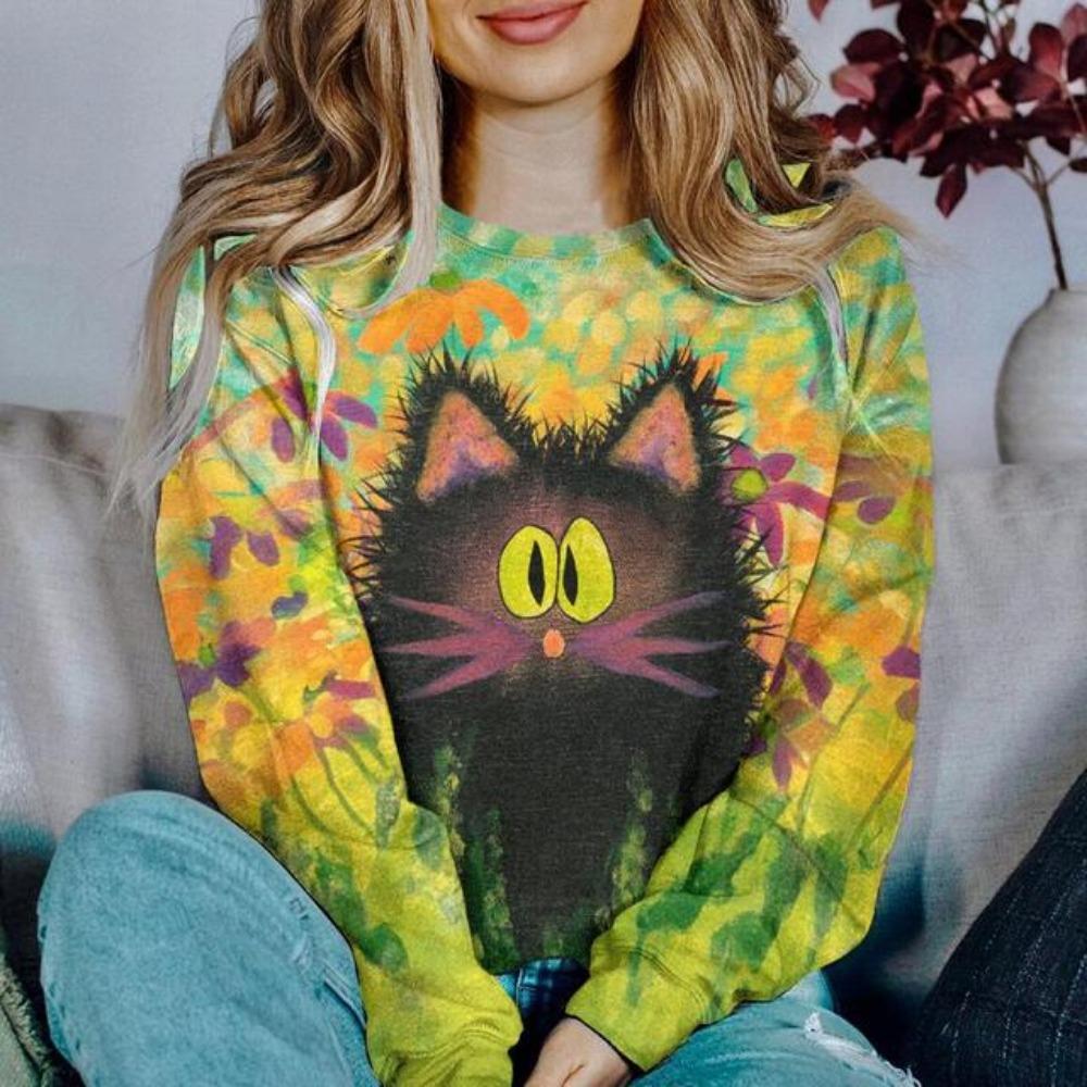 

Женские толстовки и худи с рисунком в виде кота, блузка с длинным рукавом, графические толстовки с капюшоном, женская одежда, свободный топ, повседневный 8XL