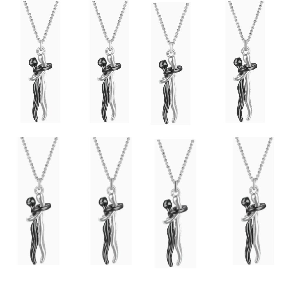 

8pcs Wholesale Chic Black Hug Pendant Necklace for Couples Elegant Love Jewelry Symbol Two-Tones Hug Hugging Couple Necklace