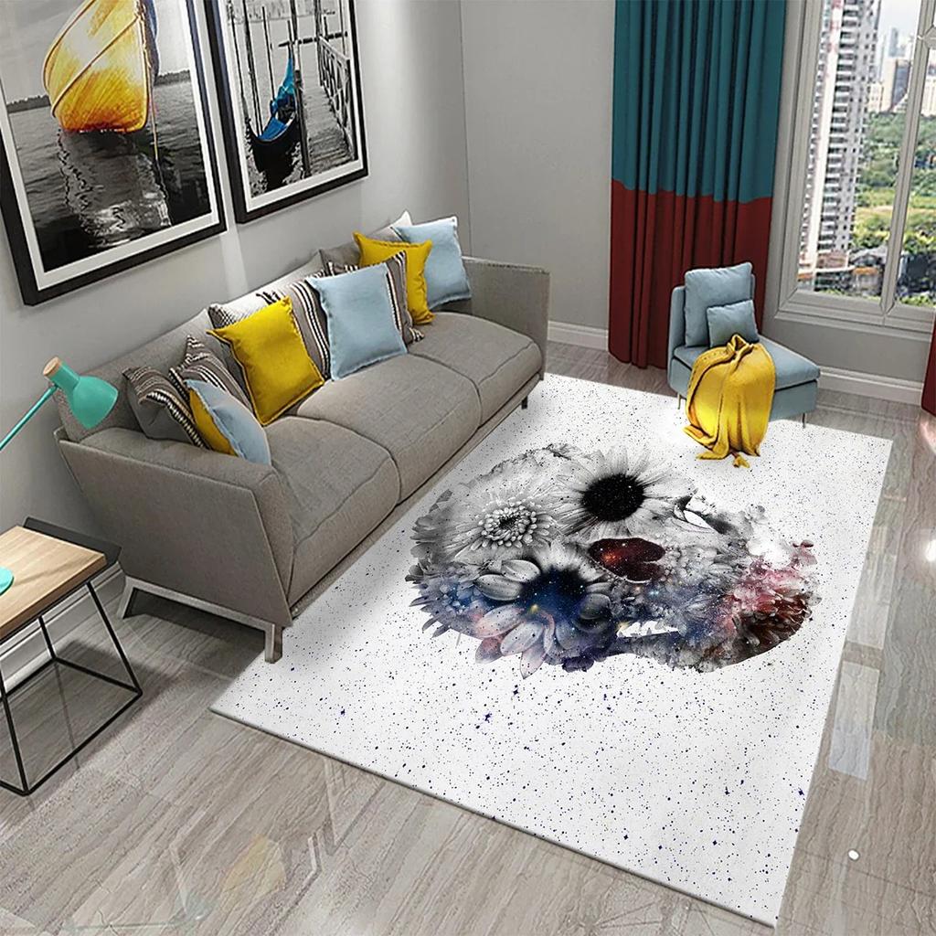 Flower Skull Carpet Skeleton Skull Bone Design Living Room Bedroom And Kitchen Bathroom Non-Slip Decor