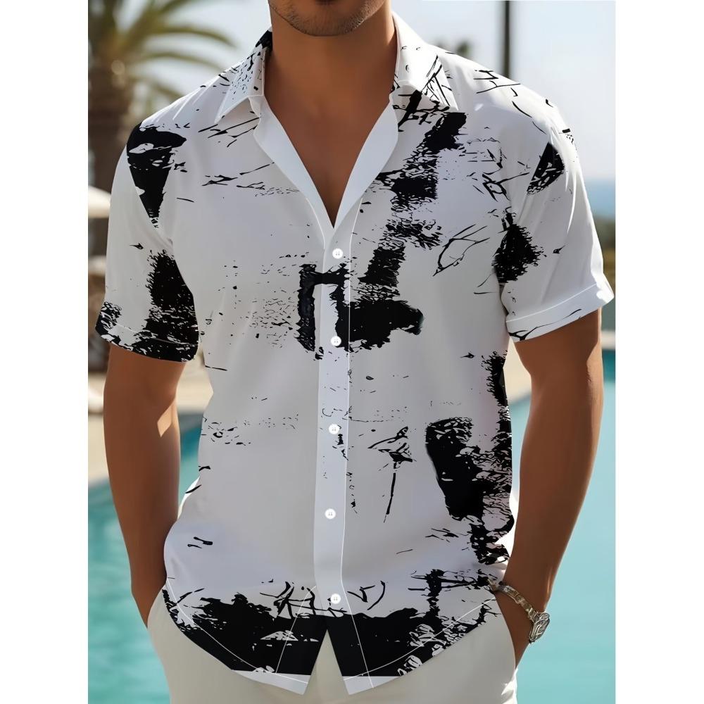 Men's Nightclub Style Colorful Splash Ink Casual Flower Shirt Trendy Laser Shattered Holiday Party Short Sleeve Shirt