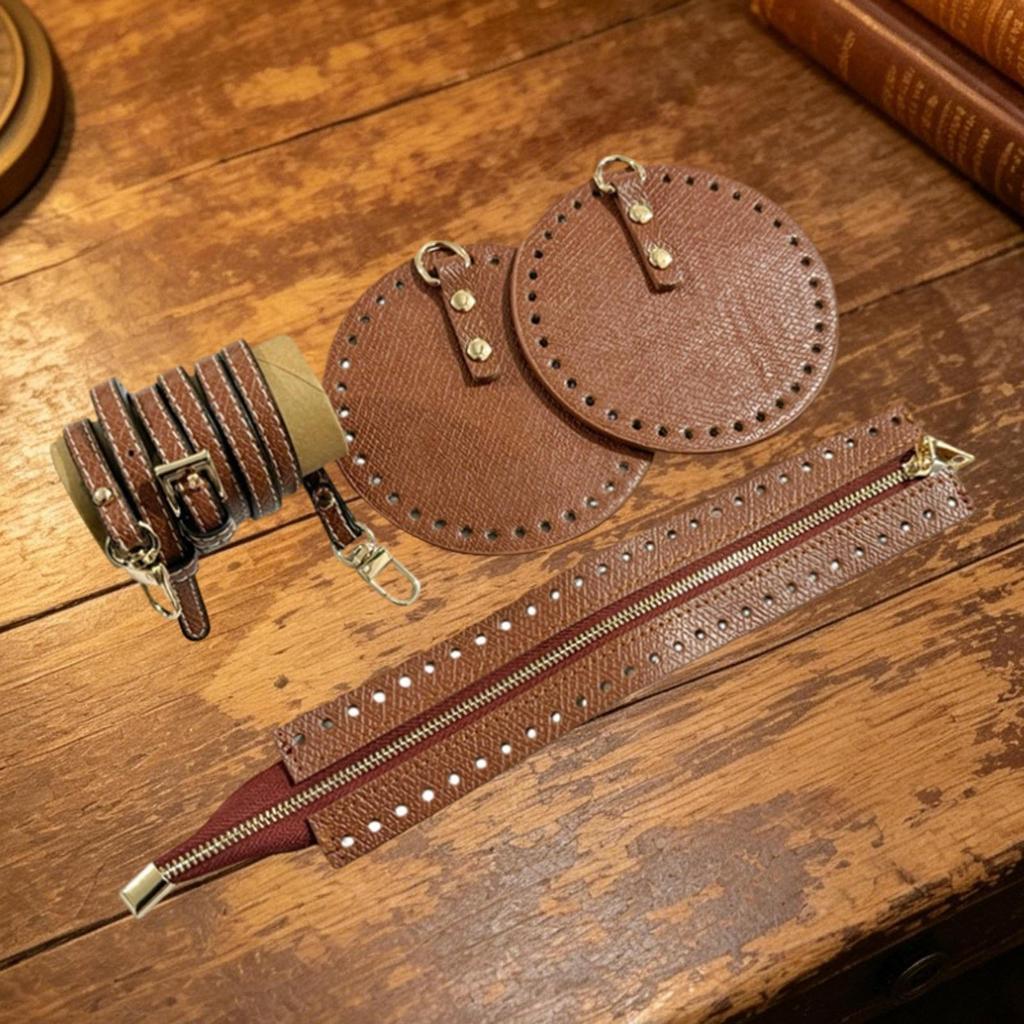 DIY Bag Making Kit With PU Leather Knitting Materials Shoulder Strap Zipper Holes Suitable for