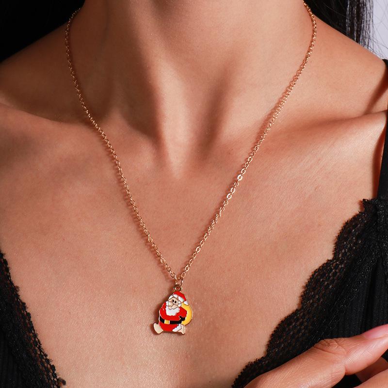 European & American Christmas Necklace Set: Reindeer, Cane, Santa Claus & Tree Pendants