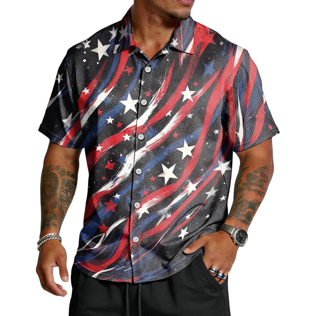 Men's Casual Independence Day Printed Lar Lightweight Breathable Short Sleeve Shirt