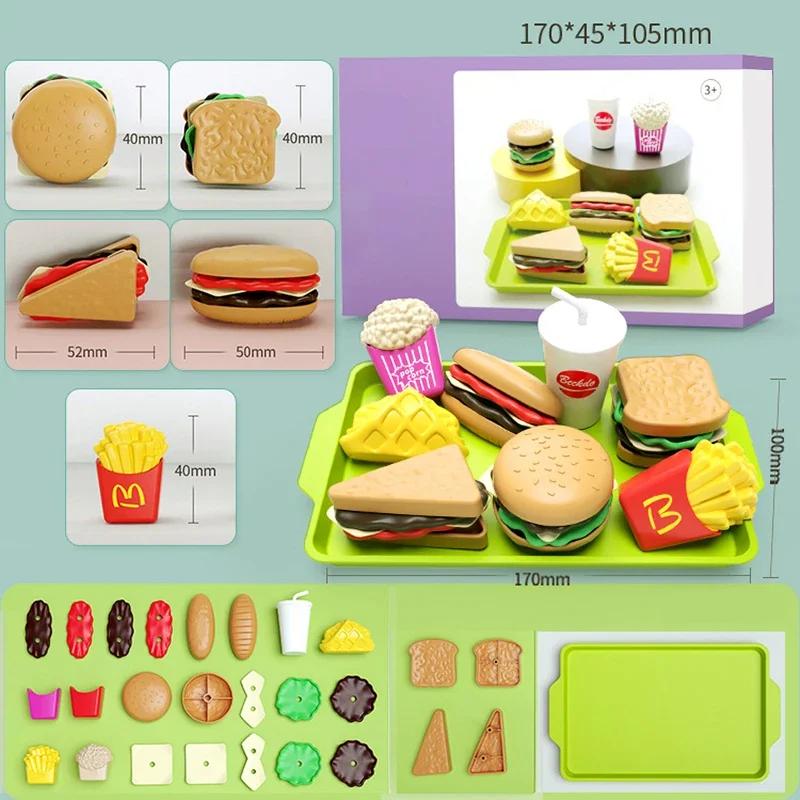 9 PCS Detachable Plastic Hamburger Pretend Toy Fast Food Play Set for Kids with Hamburger Fries Coke Sandwich Popcorn and Tray