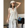 Johnature Summer French-Style Bohemian Embroidered Hollow Handmade Feel Sleeveless Top For Women