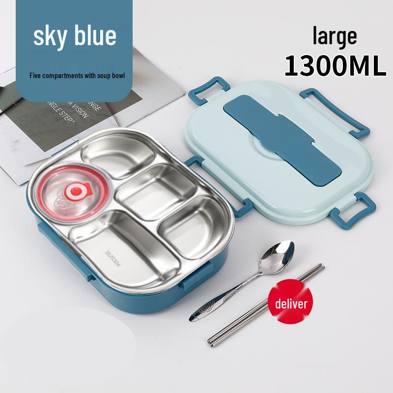 Fiambrera Bento Portátil de Acero Inoxidable 304 con Separadores – Gran Capacidad, Diseño de Hebilla Cuadrada, Estilo Nórdico para Estudiantes