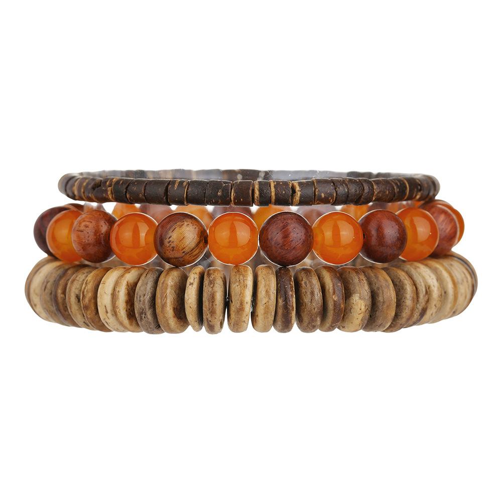 Hot-selling summer handmade beaded bracelet men's retro style multi-layer elastic line wooden bead coconut shell agate bracelet