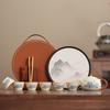 Business fresh Ru kiln peony tea set can be raised on outdoor business trips, tea cup portable storage leather bag
