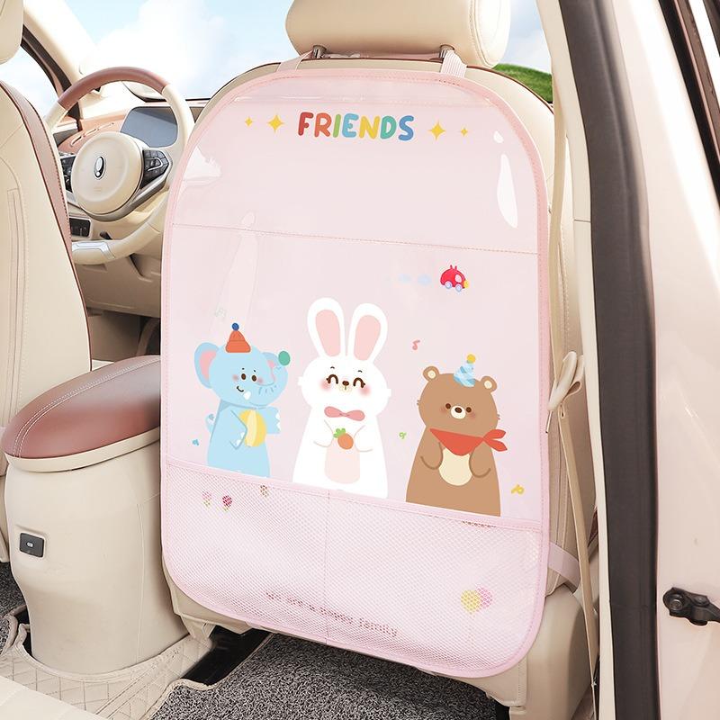 Cartoon Car Seat Back Protector Waterproof Car Anti Kick Protector Back Seat Protector Kids With Bags Pvc Car Anti Kick Mat