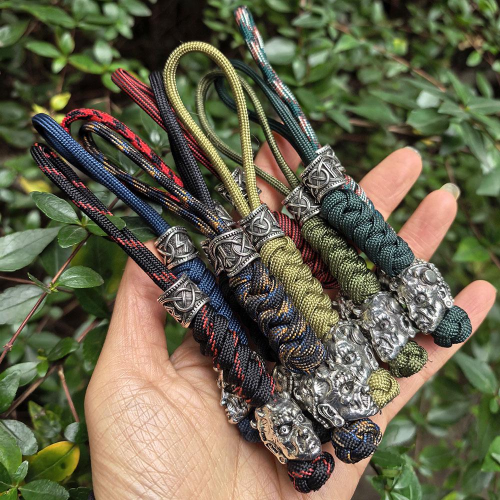 Zeven-Strands Paracord Spartan Piraat Camouflage Groen Rune Sleutelhanger