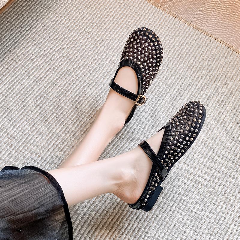 

Women s Shoes 2025 Summer Size 43 Rhinestone Sandals Comfortable Buckle Strap Flats Lightweight Hollow Breathable Slippers 43 чёрный