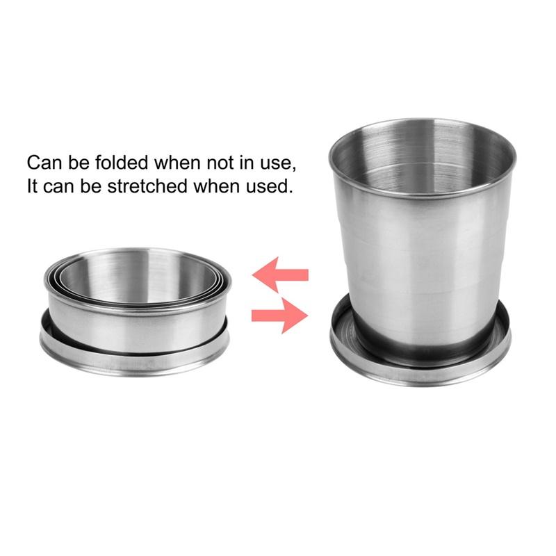 Mini Stainless Steel Portable Outdoor Travel Camping Folding Collapsible Cup Telescopic Mug with Keychain 75Ml /140Ml /240Ml