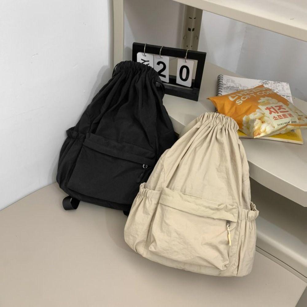 Light Weight Nylon Shoulder Bag Large Capacity High School Bag Drawstring Backpack Girls Boys