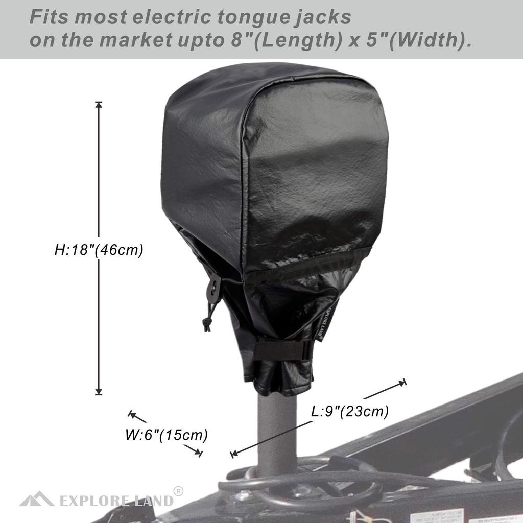 Explore Land Waterproof Electric Tongue Jack Cover, RV Camper Power Trailer Jack Protector Size 9L X 4W X 18H Inch