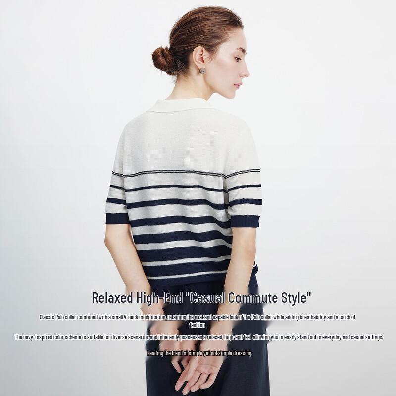 Navigare Women's Striped Knit Polo Shirt