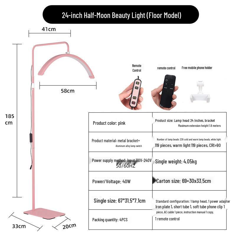 24" U-Shaped LED Beauty Lamp with Floor Stand for Nail, Tattoo, and Eyebrow Art.