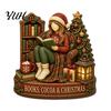 Christmas Souvenir for Friends 2D Flat Wooden Tabletop Sign, Reading Gnome Nutcracker Snowman Santa Claus Statues Gingerbread Man Figurine,
