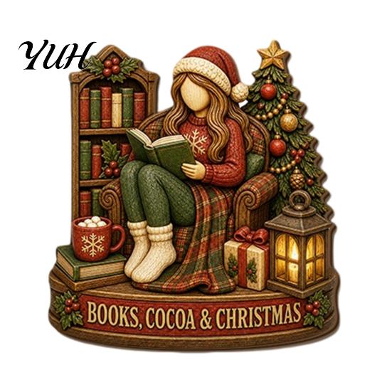 Christmas Souvenir for Friends 2D Flat Wooden Tabletop Sign, Reading Gnome Nutcracker Snowman Santa Claus Statues Gingerbread Man Figurine,