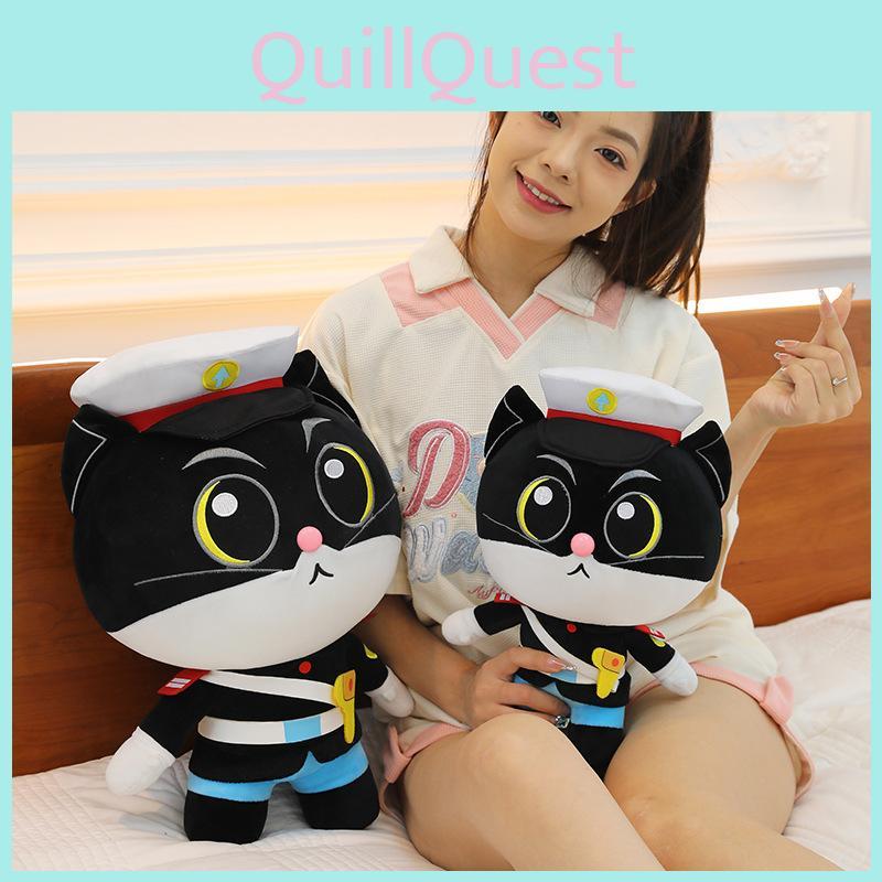 Black Cat Adorable Sheriff Plush Toy Cuddly Sleep Buddy Kids Bedtime Gift Doll