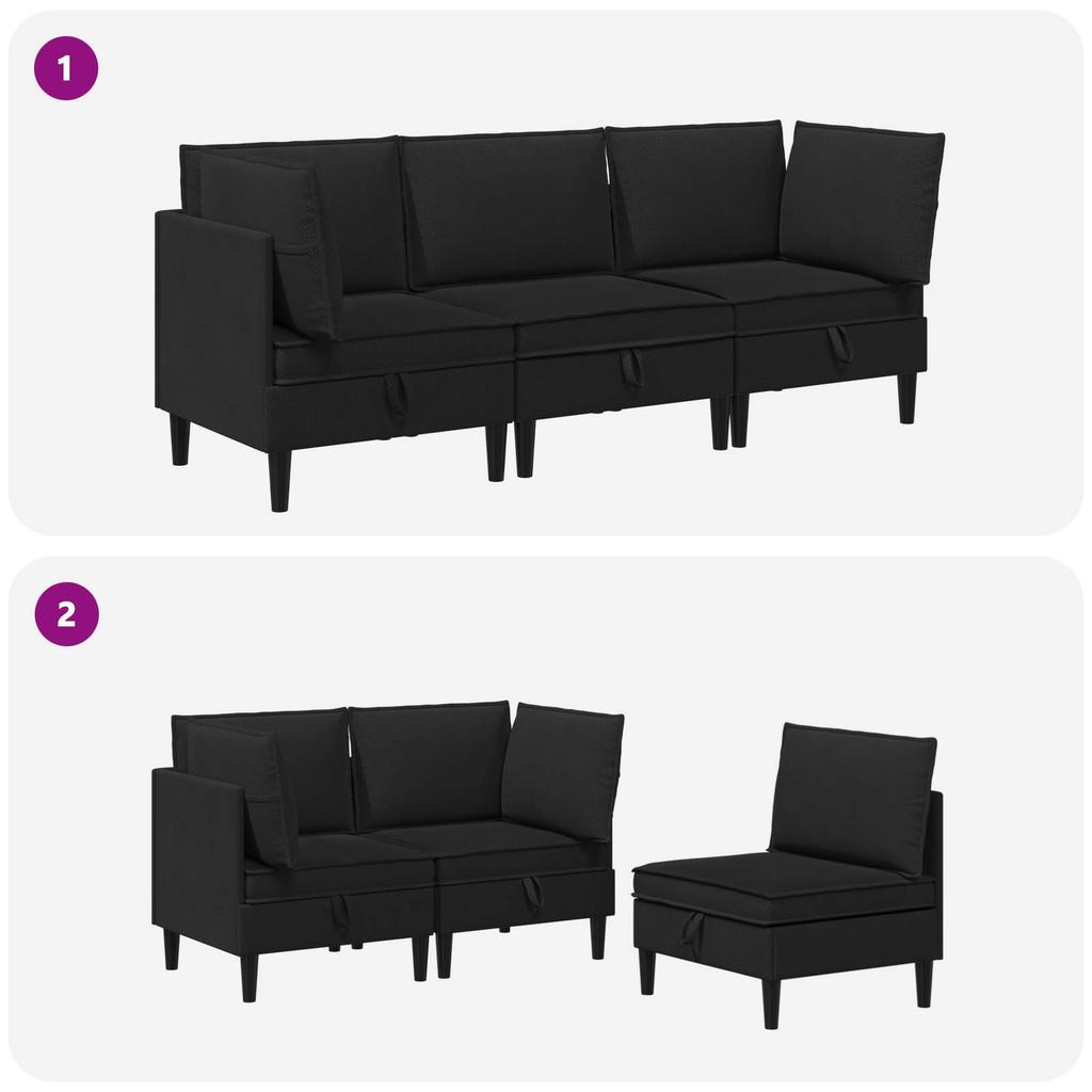 Living Room Set 3 pcs Black Fabric