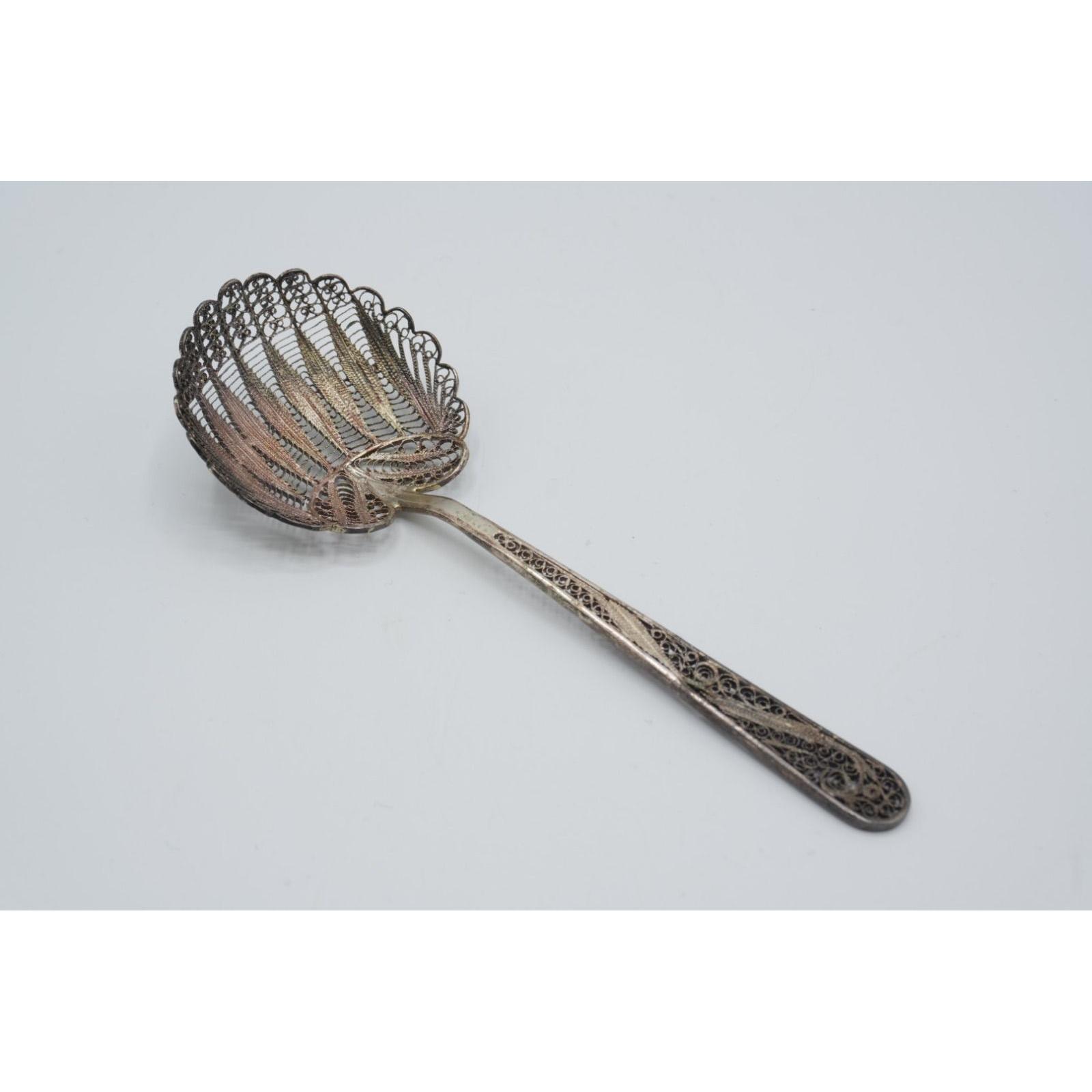 Used Vintage Silver Filigree Serving Spoon Silver