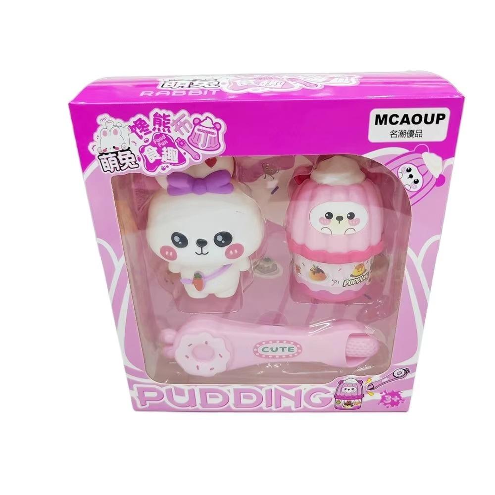 Simulation Model Strawberry Jelly Feeding Set Feeding Rabbit Pudding Toy Children s Toy розовый