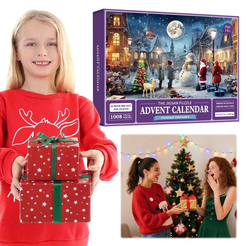 Christmas Puzzle Christmas Advent Calendar 1008 Pieces Jigsaw Puzzles Holiday Countdown Calendar Christmas Gifts for Kids Adults