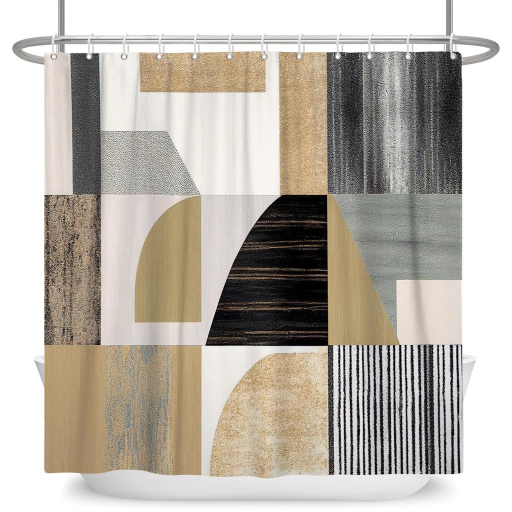 Luxury Marble Texture Shower Curtain Abstract Geometric Print Bath Curtain For Bathroom Decor Modern Minimalist Design With Hook