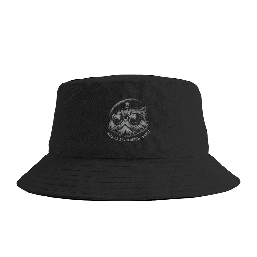 Viva La Revolucion Carl Funny Cat Bucket Hat Harajuku Fisherman Caps For Men Women Casual Vacation Sunscreen Hats Portable Cap