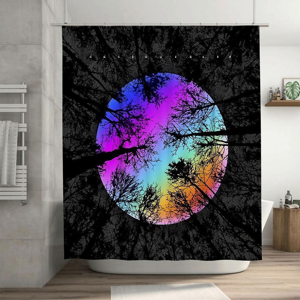 Rainbow Moon through Trees Waterproof Shower Curtain Heat Resistant Machine Washable Non-Transparent 180x180cm