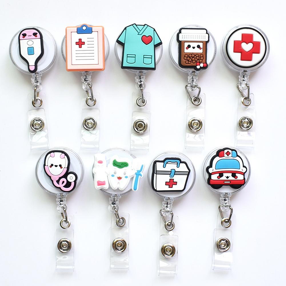 Kreslený navíjecí odznak s klipem, zatahovací ID šňůrka, jmenovka, držák na karty, klip na odznak, kancelářské potřeby pro lékaře a sestry, držák na průkaz