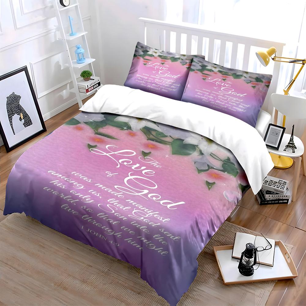 Christian Bedding Set with Lilies & Verse Bedding set (1 duvet cover, 2 pillowcases, duvet not included)
