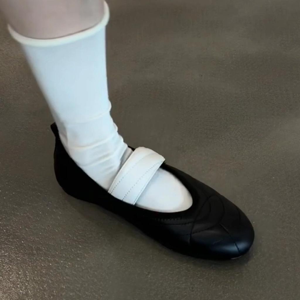 Soft Leather Version~ French Leather Light Mouth Mary Jane Shoes Women's 2025 New Velcro Color Matching Flat Ballet Shoes