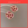 Minimalist Flower Silver Needle Earrings With Sparkling Zircon For Office Wear Women