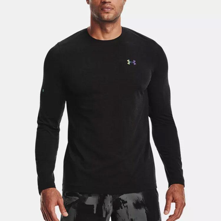 Under Armour Rush Series Logo Solid Pullover Sports T-Shirt Men Tops Black 1361135-001