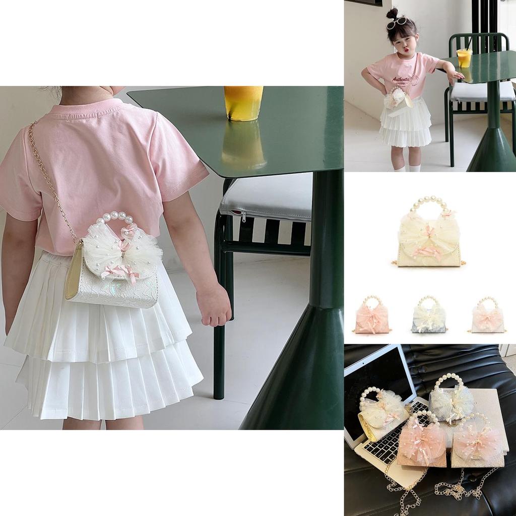 Stylish Chain Strap Children's Pearl Handbag For Boys And Girls With Adorable Bow Design