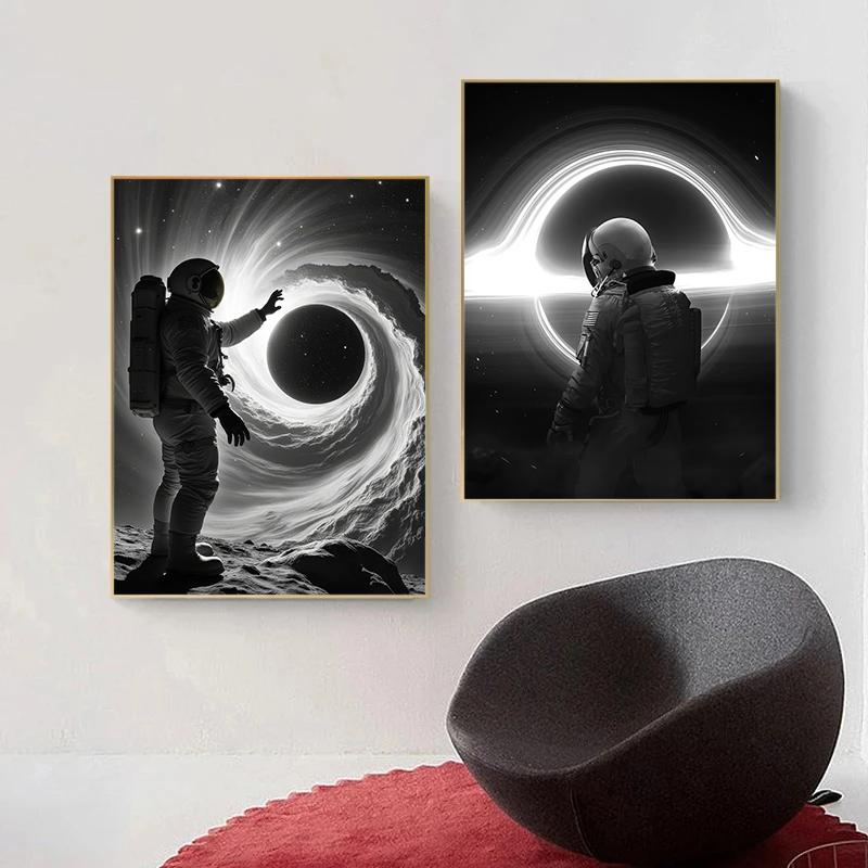 Interesting Galaxy Astronaut Planet Hole Space Canvas Painting Poster Prints Universe Meteorite Abstract Wall Picture Home Decor