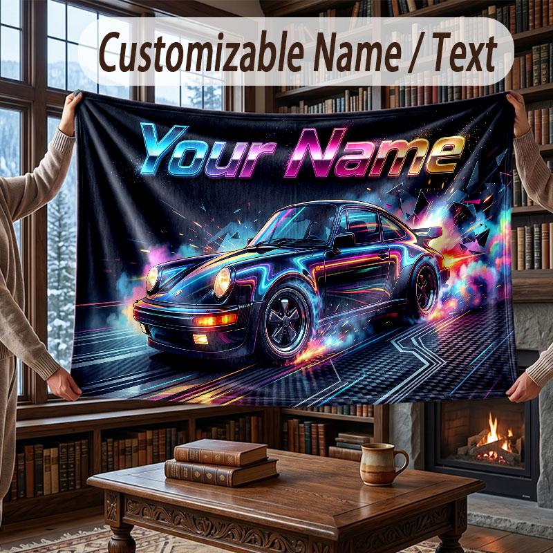 Truck Car Theme Throw Blanket Custom Name Text Personalized Blanket Soft Cozy Blanket for Home Sofa Bed