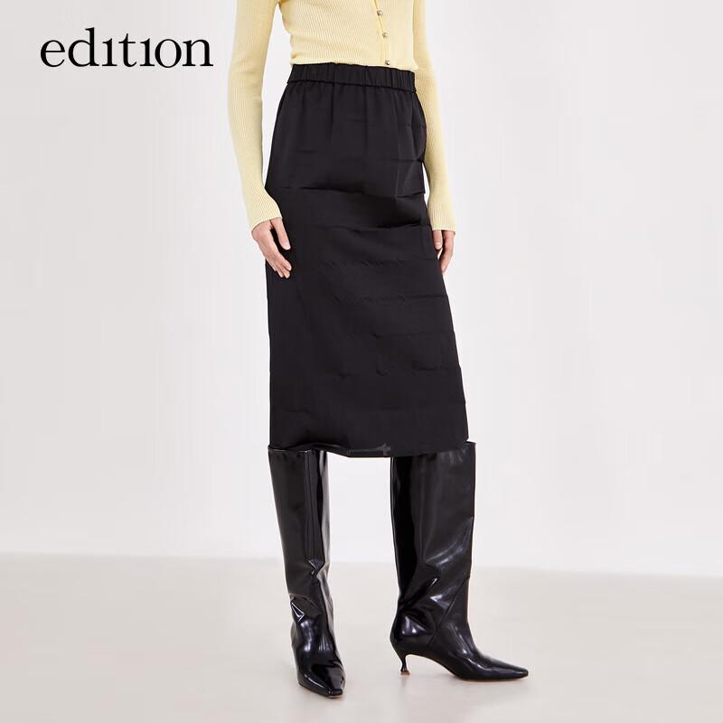 Edition Women s Fall Elastic Waist Slit Black Skirt XS