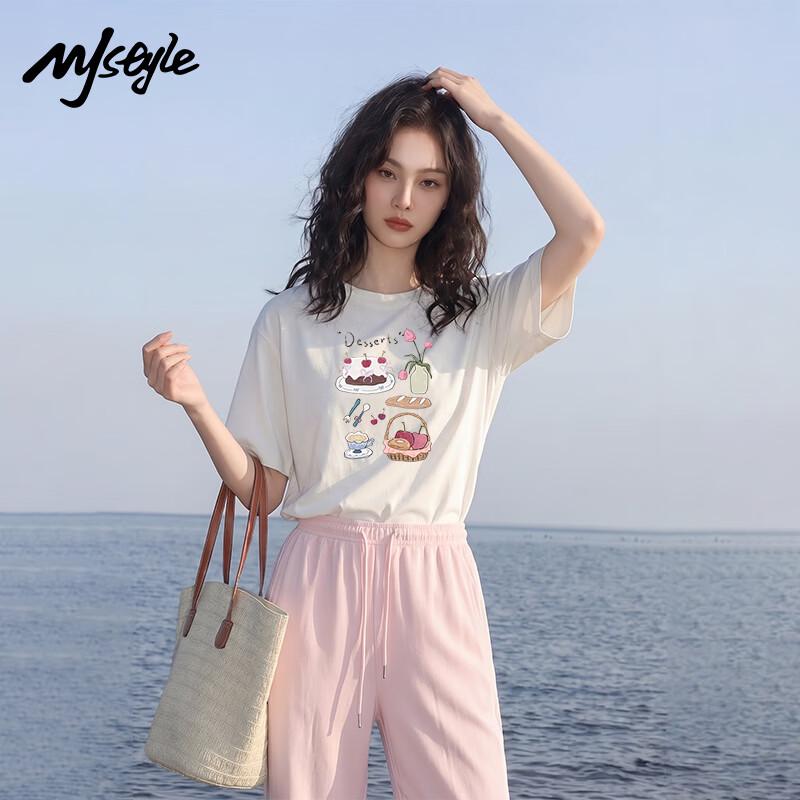 MJ Style Abstract Food Graphic T-Shirt L