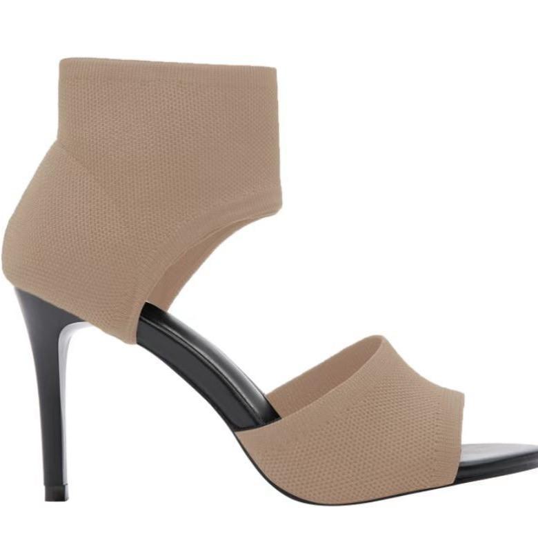 Women's Black Summer High-Heeled Sandals with Comfortable Woven Upper and Thin Heel