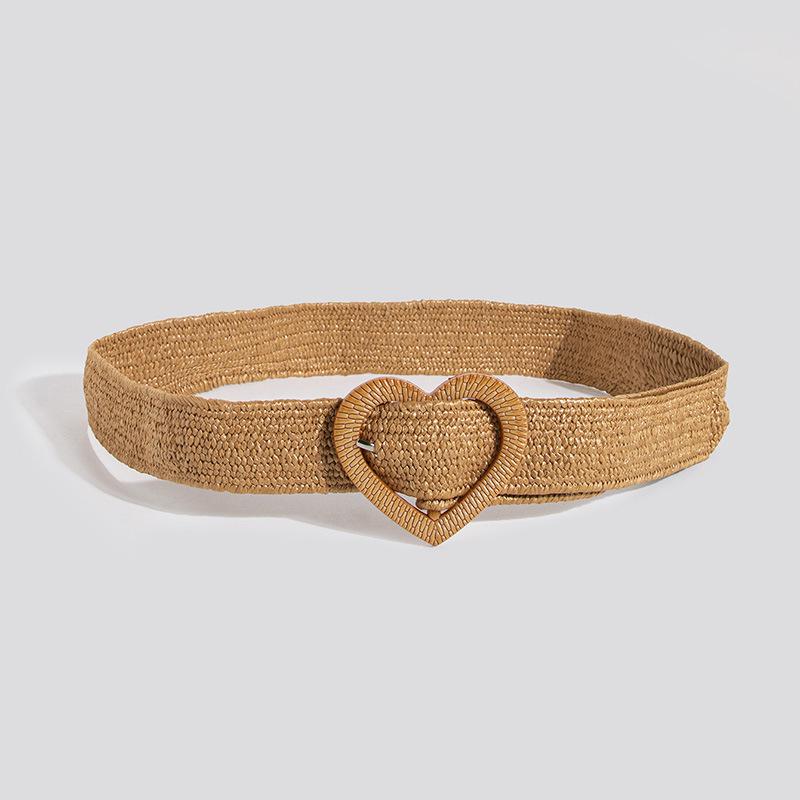 Boho Gürtel Love Schnalle Natur Pastell Elastisch PP Gras Damengürtel Vielseitiger Urlaubsgürtel